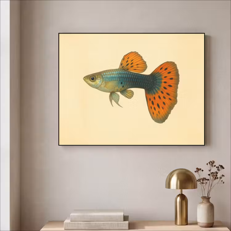 Vis - illustratie - Stippen - Oranje Textielframe zwart klein -sfeer2