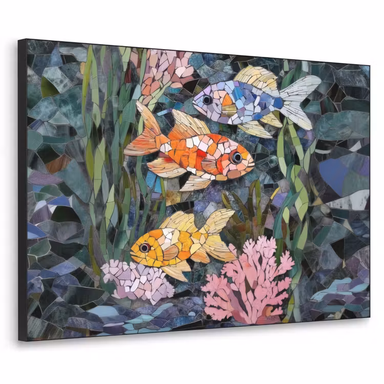 Vissen - Koraal - Zee - Mozaïek Textielframe - compleet frame klein -3d