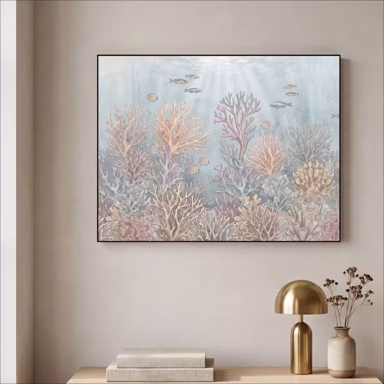 Vis - Koraal - Oceaan - Illustratie - Onderwater Textielframe zwart klein -sfeer2