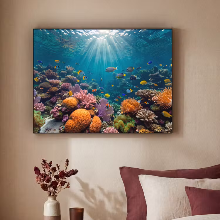 Vis - Koraal - Oceaan - Natuur - Kleurrijk Textielframe zwart klein -sfeer1
