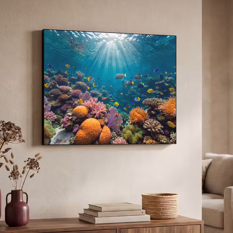 Vis - Koraal - Oceaan - Natuur - Kleurrijk Textielframe zwart klein -sfeer3