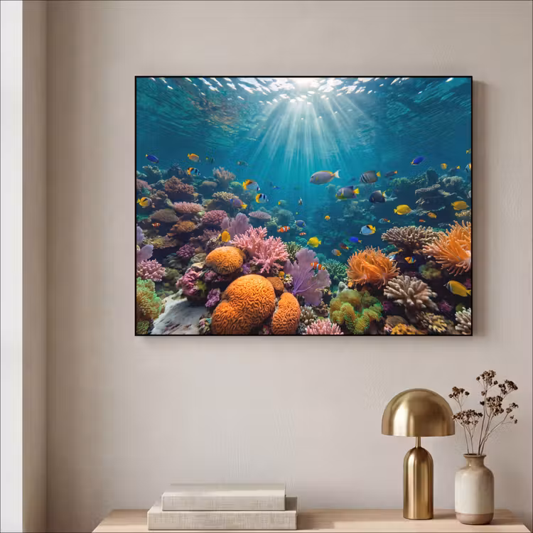 Vis - Koraal - Oceaan - Natuur - Kleurrijk Textielframe zwart klein -sfeer2