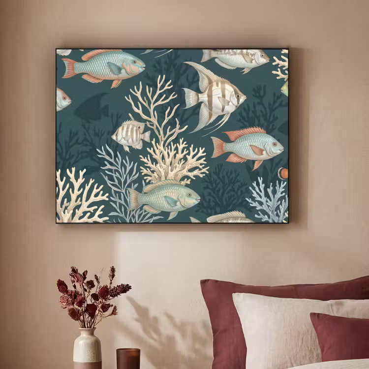 Vis - Koraal - Onderwater - Illustratie Textielframe zwart klein -sfeer1