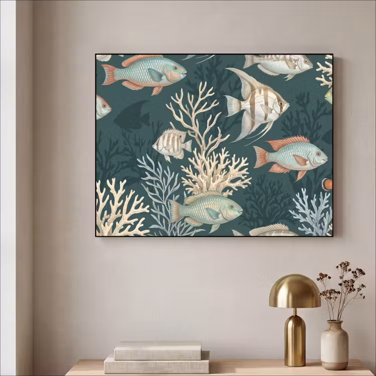 Vis - Koraal - Onderwater - Illustratie Textielframe zwart klein -sfeer2
