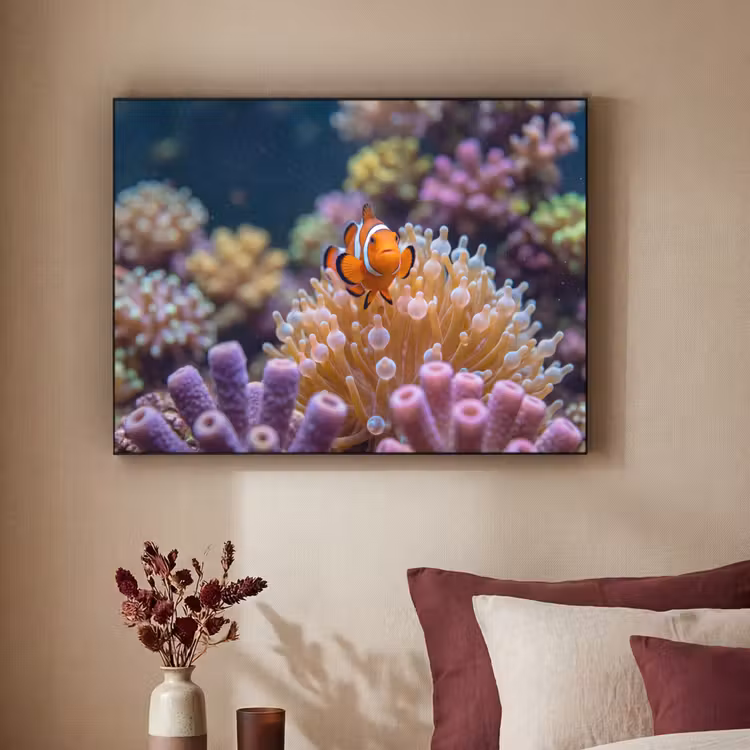 Vis - Koraal - Onderwater - Oranje - Dieren Textielframe zwart klein -sfeer1
