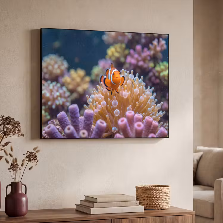 Vis - Koraal - Onderwater - Oranje - Dieren Textielframe zwart klein -sfeer3