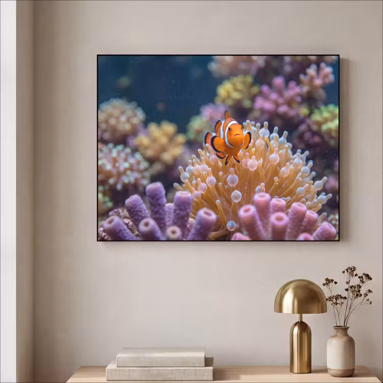 Vis - Koraal - Onderwater - Oranje - Dieren Textielframe zwart klein -sfeer2