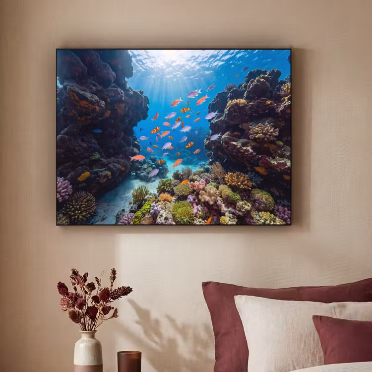 Vis - Koraalrif - Onderwater - Levendig - Blauw Textielframe zwart klein -sfeer1