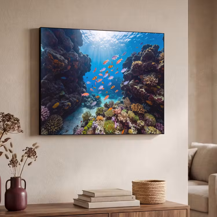 Vis - Koraalrif - Onderwater - Levendig - Blauw Textielframe zwart klein -sfeer3