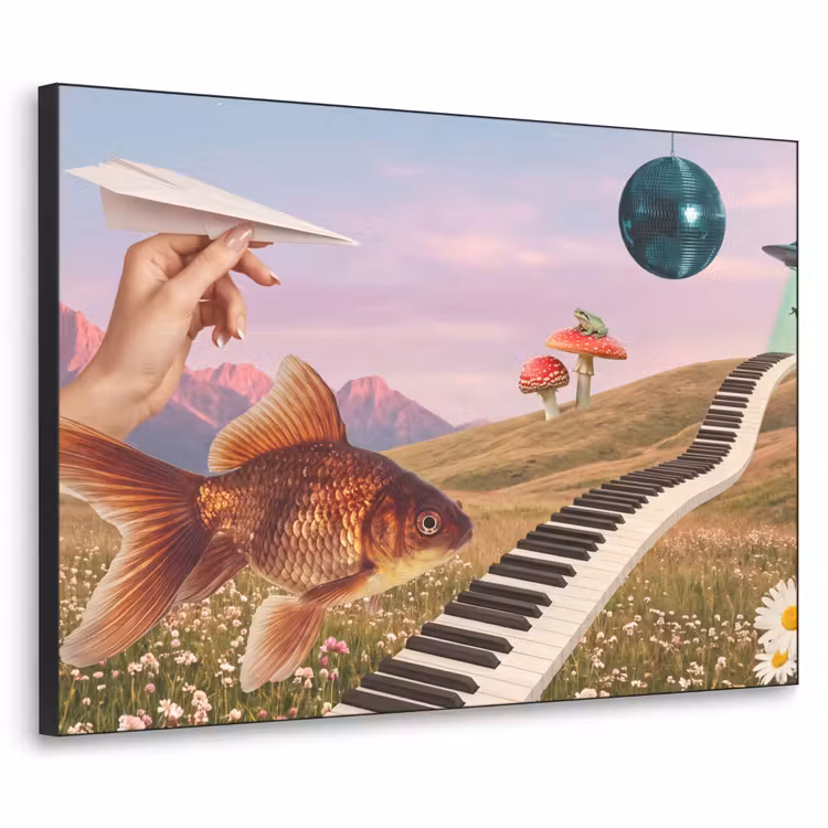 Art Frame - Fisch – Natur – Abstrakt - Vis - Natuur - Abstract Textielframe zwart klein