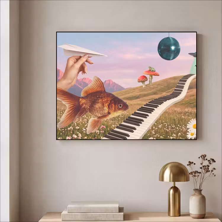 Art Frame - Fisch – Natur – Abstrakt - Vis - Natuur - Abstract Textielframe zwart klein