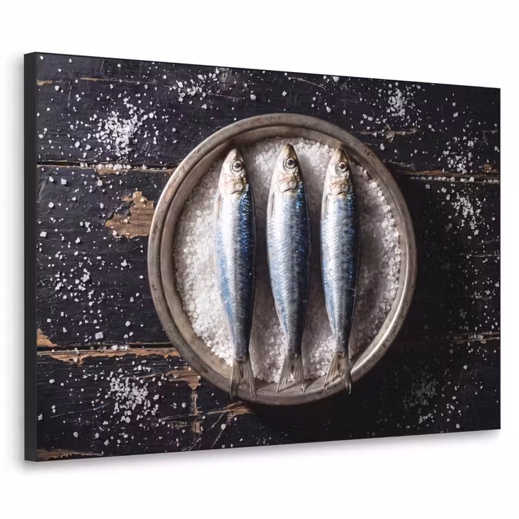 Art Frame - Fisch – Salz – Essen - Vis - Zout - Eten Textielframe zwart klein