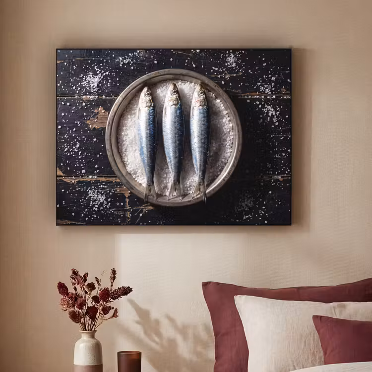 Art Frame - Fisch – Salz – Essen - Vis - Zout - Eten Textielframe zwart klein