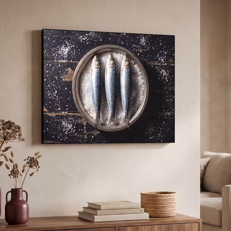 Art Frame - Fisch – Salz – Essen - Vis - Zout - Eten Textielframe zwart klein