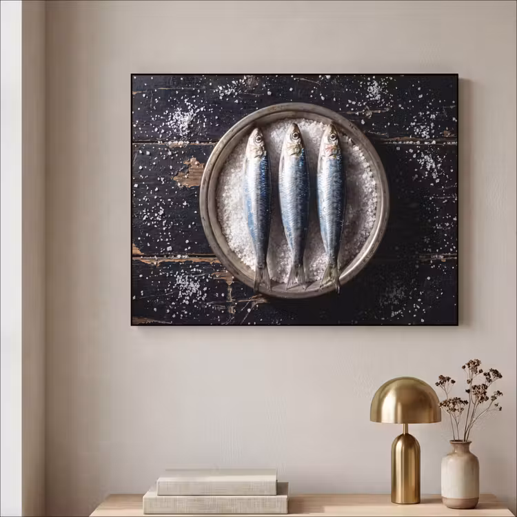 Art Frame - Fisch – Salz – Essen - Vis - Zout - Eten Textielframe zwart klein