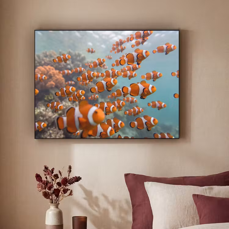 Vis - School - Onderwater - Dieren - Oranje Textielframe zwart klein -sfeer1