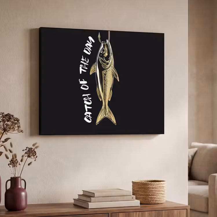 Vis - Zwart - Goud - Tekst Textielframe zwart klein -sfeer3