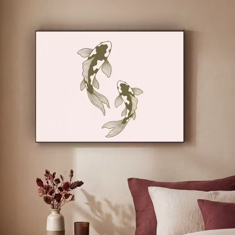 Vis - Zwemmend - Groen - Abstract - Dieren Textielframe zwart klein -sfeer1