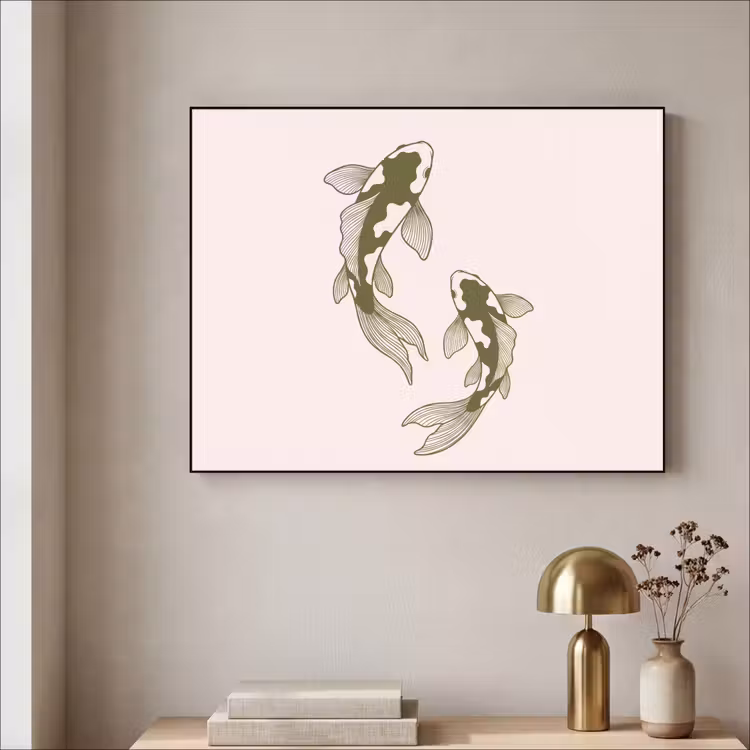 Vis - Zwemmend - Groen - Abstract - Dieren Textielframe zwart klein -sfeer2