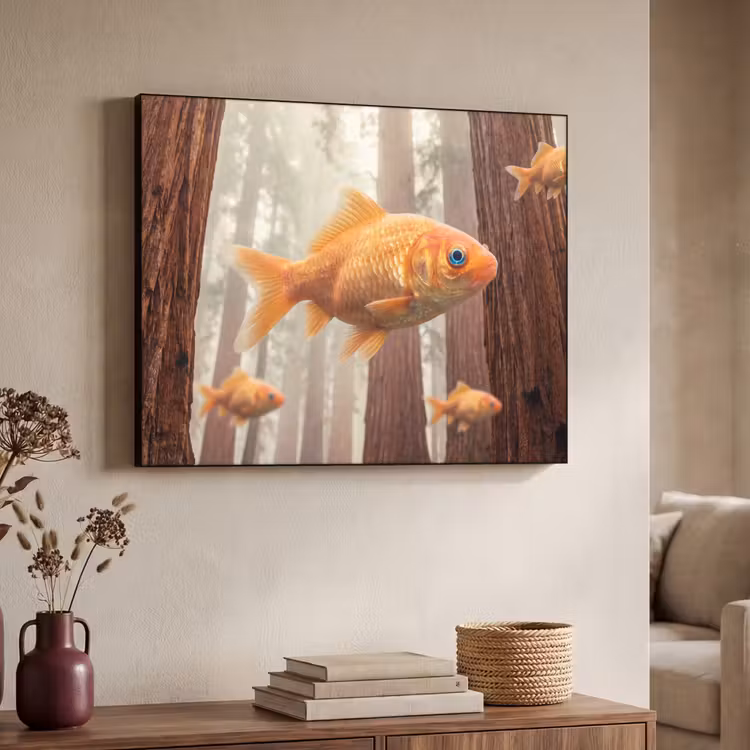 Art Frame - Fisch – Wald – Fantasie - Vis - Bos - Fantasie Textielframe zwart klein