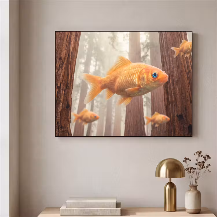 Art Frame - Fisch – Wald – Fantasie - Vis - Bos - Fantasie Textielframe zwart klein
