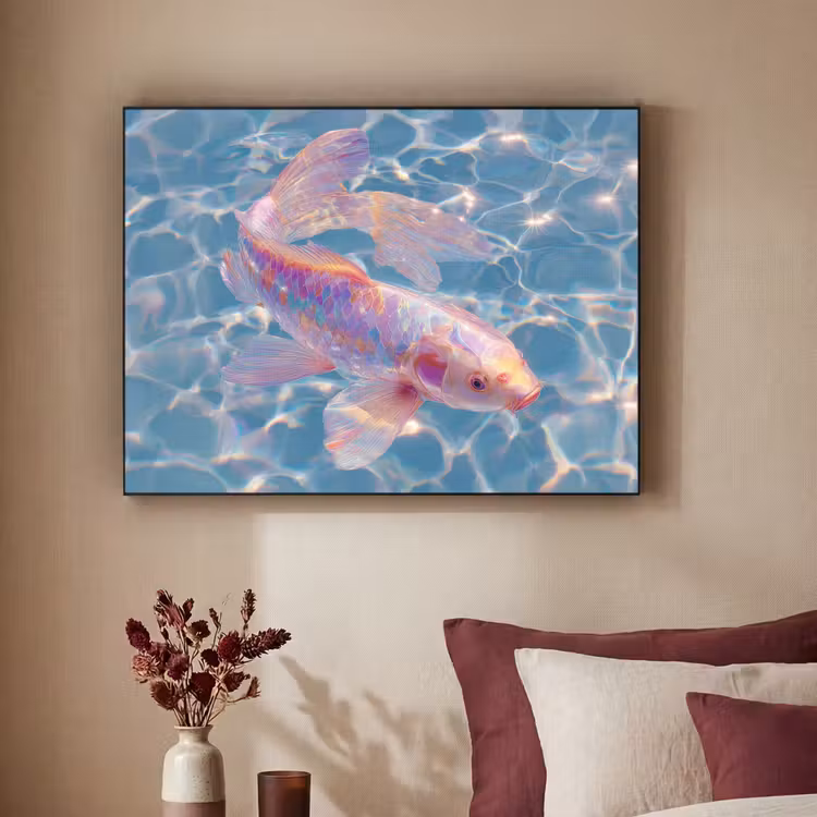Vis - Water - Blauw - Licht Textielframe zwart klein -sfeer1