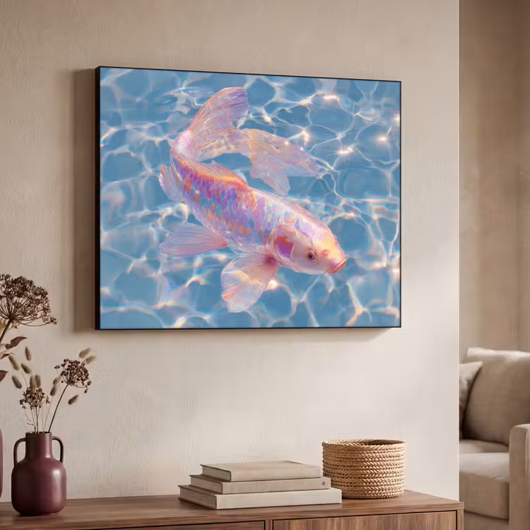 Vis - Water - Blauw - Licht Textielframe - compleet frame klein -sfeer3