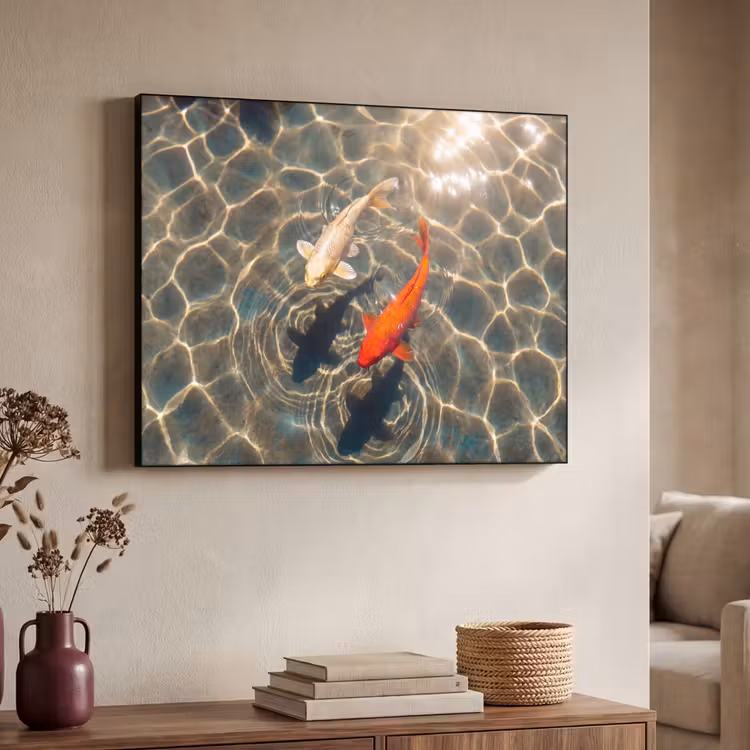 Vis - Water - Dieren - Oranje - Goud Textielframe zwart klein -sfeer3