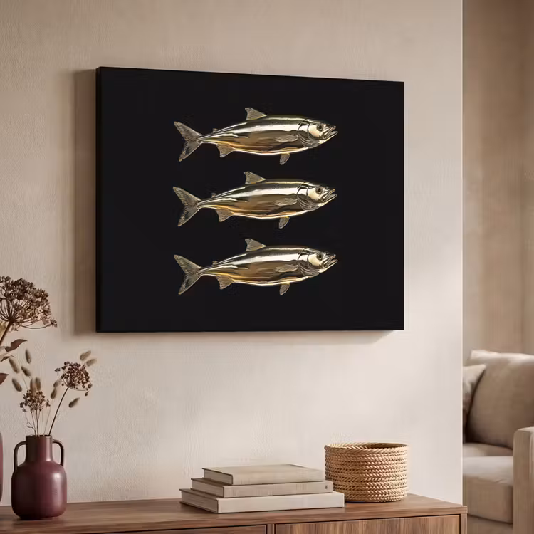 Vissen - Goud - Zwart Textielframe - compleet frame klein -sfeer3