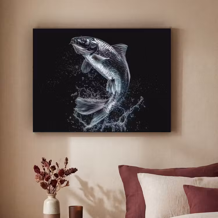 Vis - Koi - Zwart - Water Textielframe - compleet frame klein -sfeer1