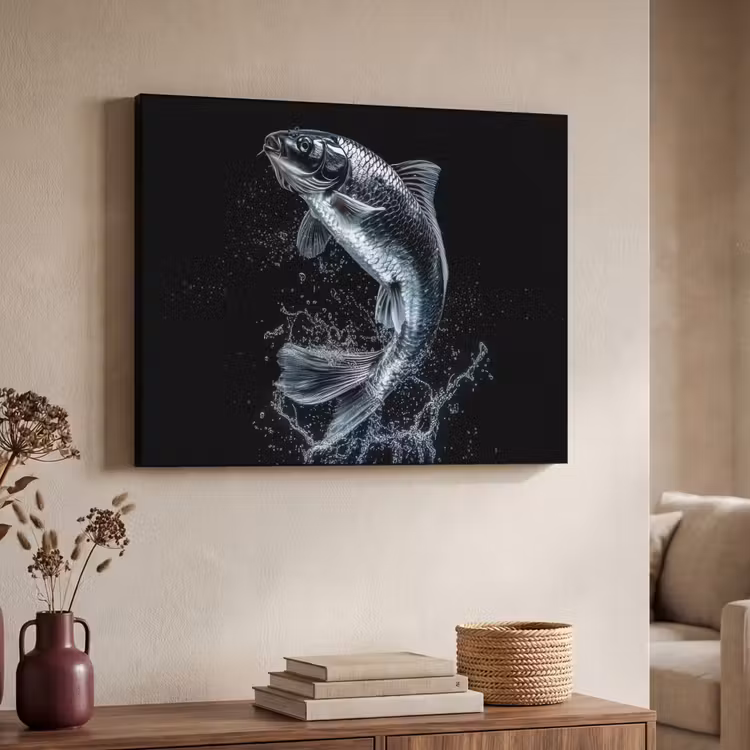 Vis - Koi - Zwart - Water Textielframe zwart klein -sfeer3
