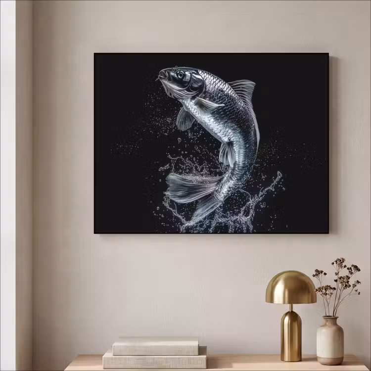 Vis - Koi - Zwart - Water Textielframe - compleet frame klein -sfeer2