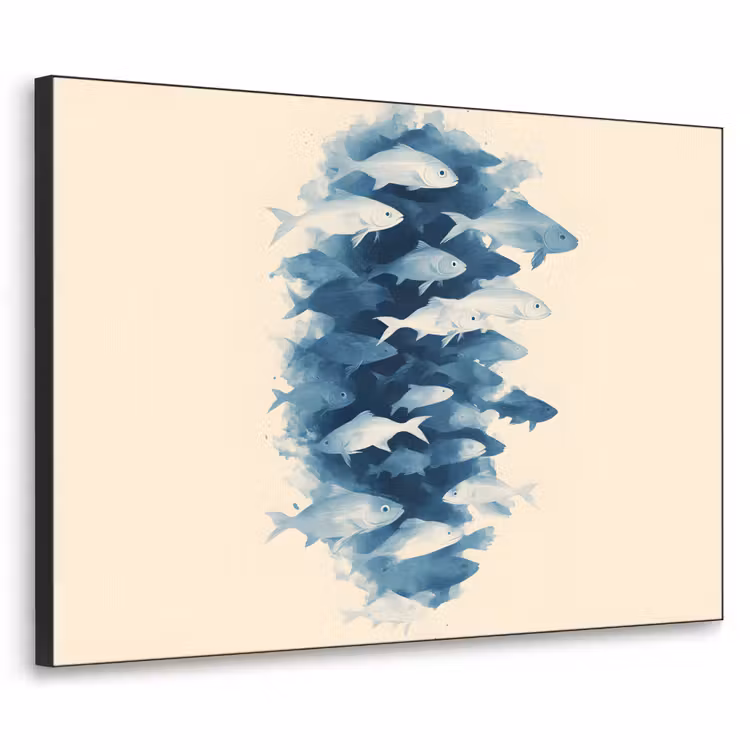 Vissen - Minimalistisch - Blauw Textielframe - compleet frame klein -3d