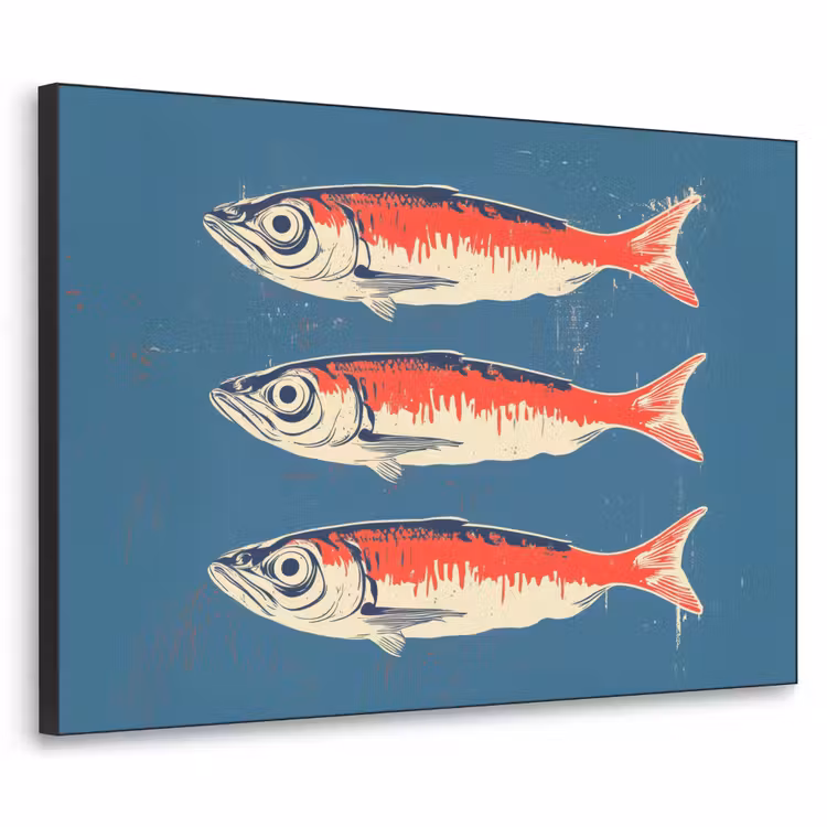 Vissen - Rood - Blauw Textielframe - compleet frame klein -3d