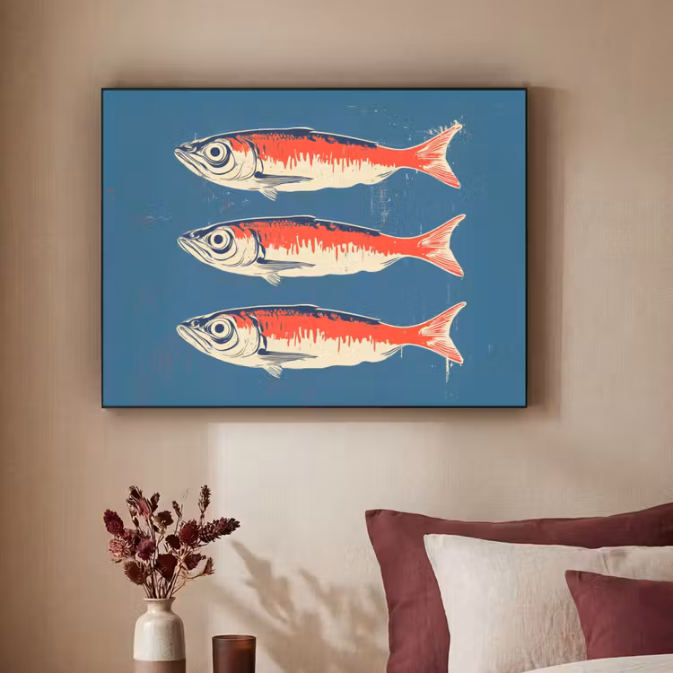 Vissen - Rood - Blauw Textielframe - compleet frame klein -sfeer1