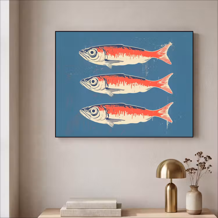 Vissen - Rood - Blauw Textielframe - compleet frame klein -sfeer2