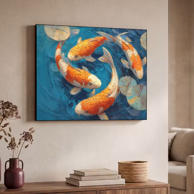 Vissen - Waterlelies - Oranje - Water Textielframe - compleet frame klein -sfeer3