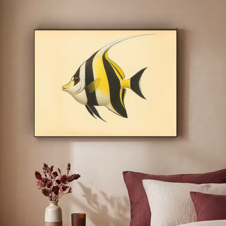 Vis - Sierlijk - Rugvin - Geel Textielframe - compleet frame klein -sfeer1