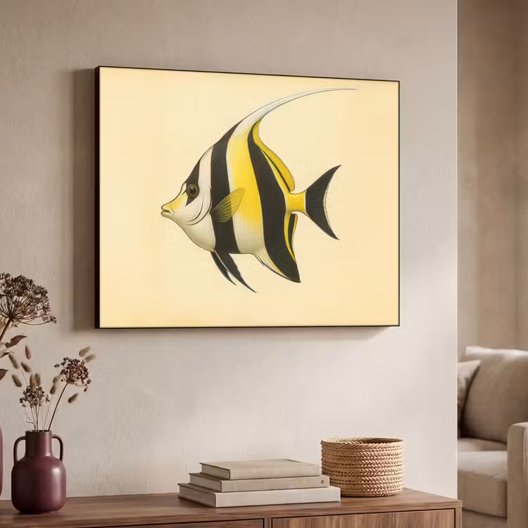 Vis - Sierlijk - Rugvin - Geel Textielframe - compleet frame klein -sfeer3