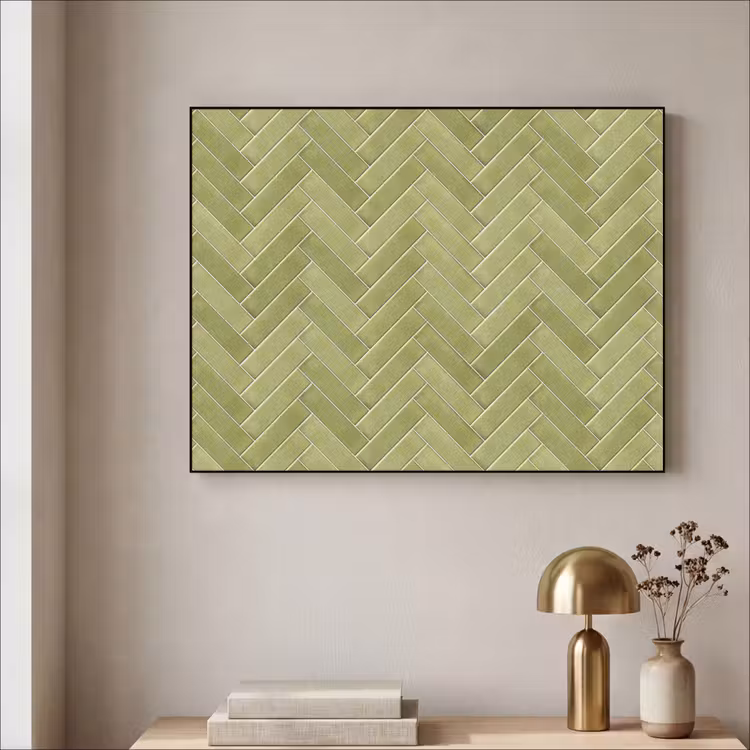 Visgraat - Wandtegel - Olijfgroen Textielframe zwart klein 947 -sfeer2