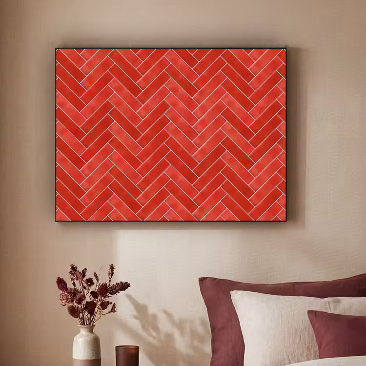 Visgraat - Tegel - Rood Textielframe zwart klein 947 -sfeer1