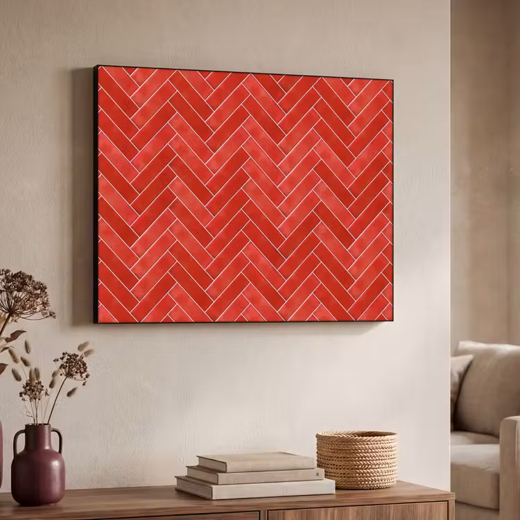 Visgraat - Tegel - Rood Textielframe zwart klein 947 -sfeer3