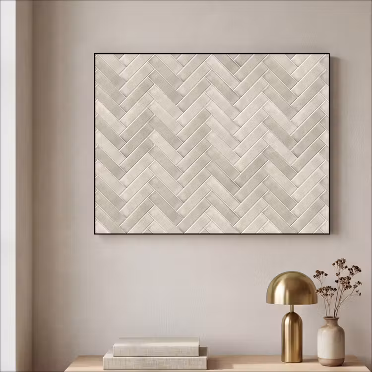 Visgraat - Wandtegel - Beige Textielframe zwart klein 947 -sfeer2