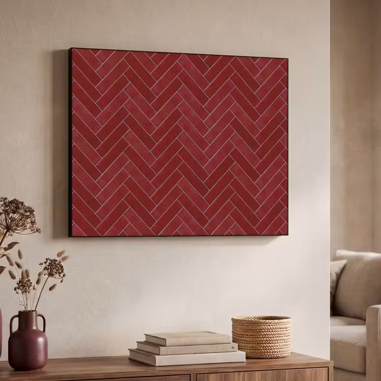 Visgraat - Wandtegel - Bordeaux - Rood Textielframe zwart klein 947 -sfeer3