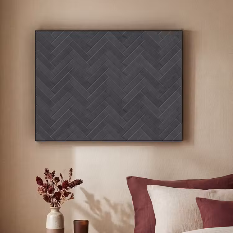 Visgraat - Wandtegel - Donkergrijs Textielframe zwart klein 947 -sfeer1
