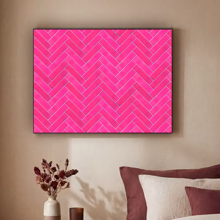 Visgraat - Wandtegel - Fuchsia - Roze Textielframe zwart klein 947 -sfeer1