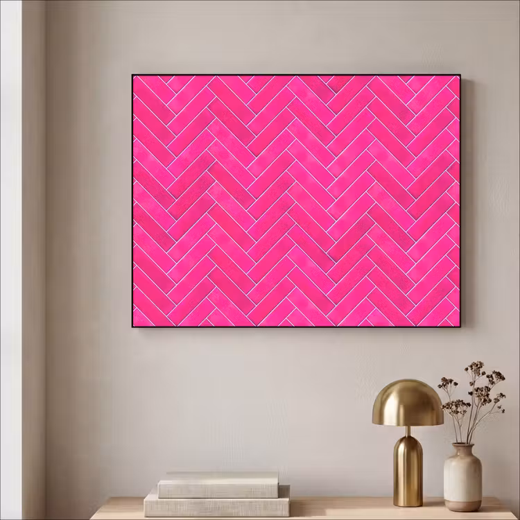 Visgraat - Wandtegel - Fuchsia - Roze Textielframe zwart klein 947 -sfeer2