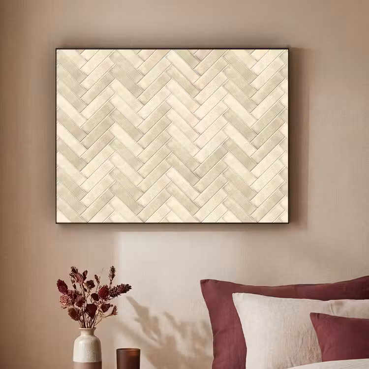 Visgraat - Wandtegel - Licht Beige Textielframe zwart klein 947 -sfeer1