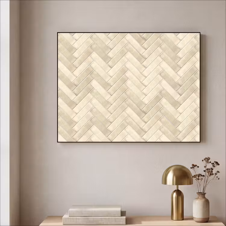 Visgraat - Wandtegel - Licht Beige Textielframe zwart klein 947 -sfeer2