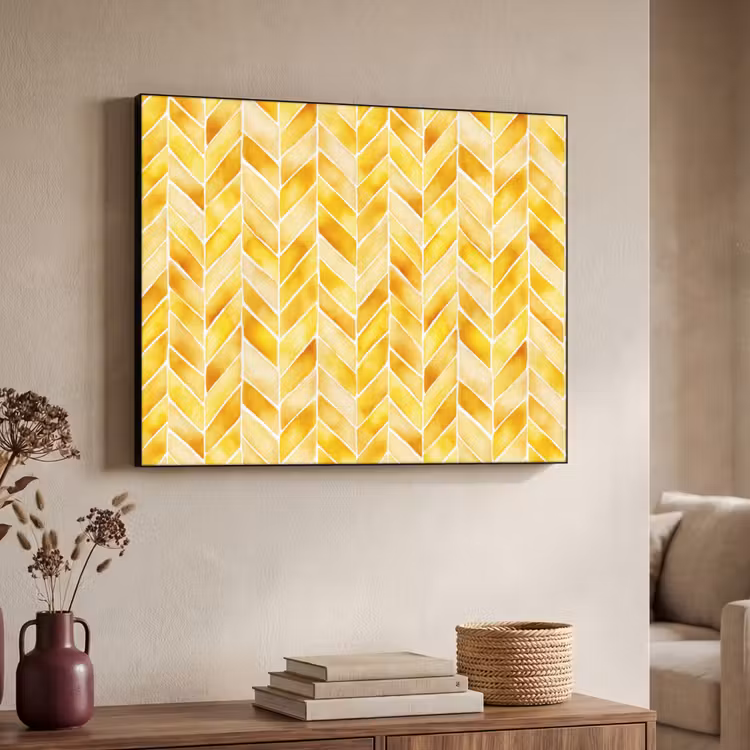 Visgraat - Aquarel - Patronen - Goudgeel Textielframe zwart klein 947 -sfeer3